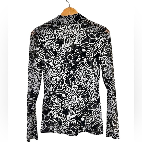 Vintage INC International Concepts Black Ruffle Neck Button Up Blouse Sheer Y2K - Picture 5 of 7